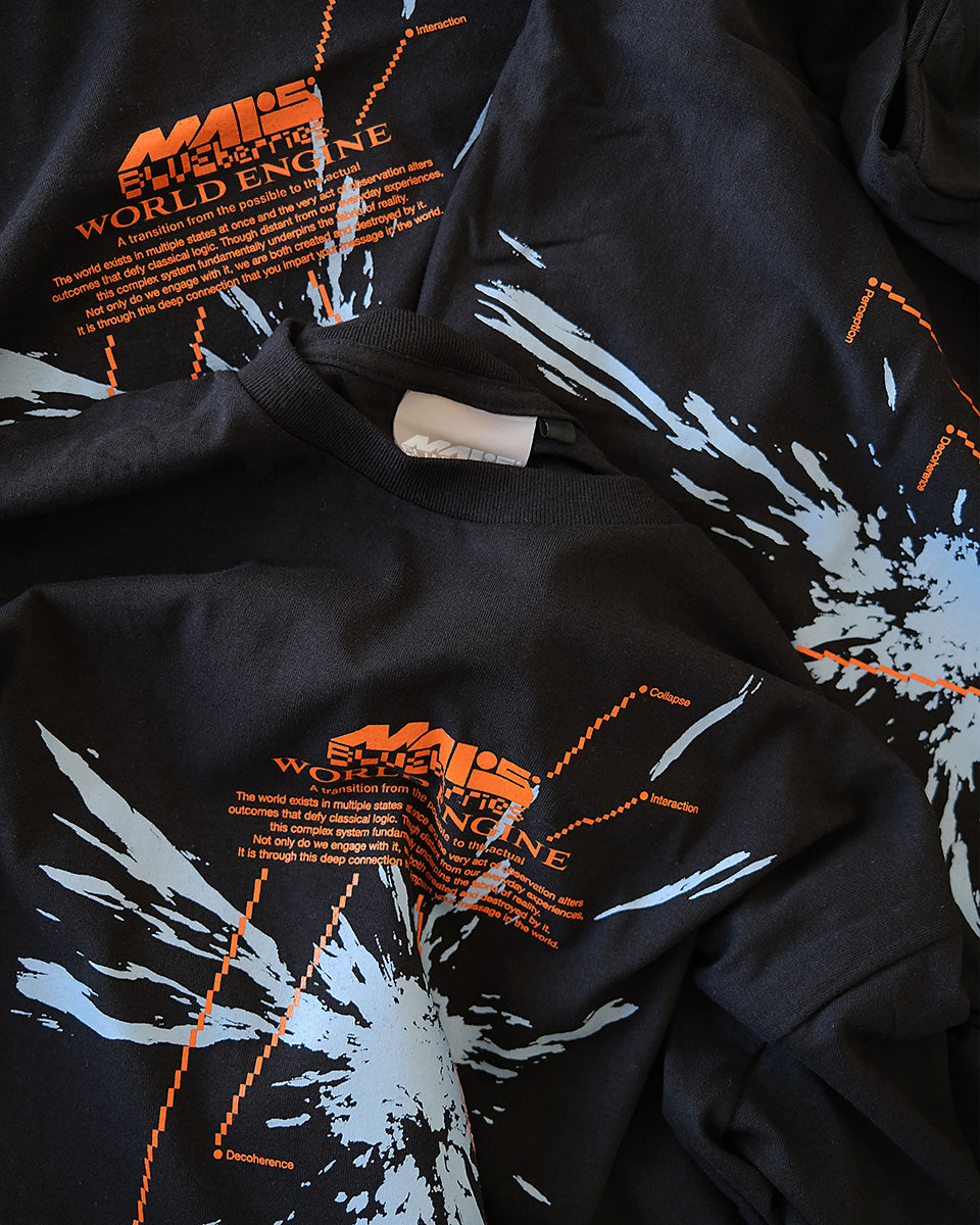 World Engine T-Shirt in Black, Orange and Blue